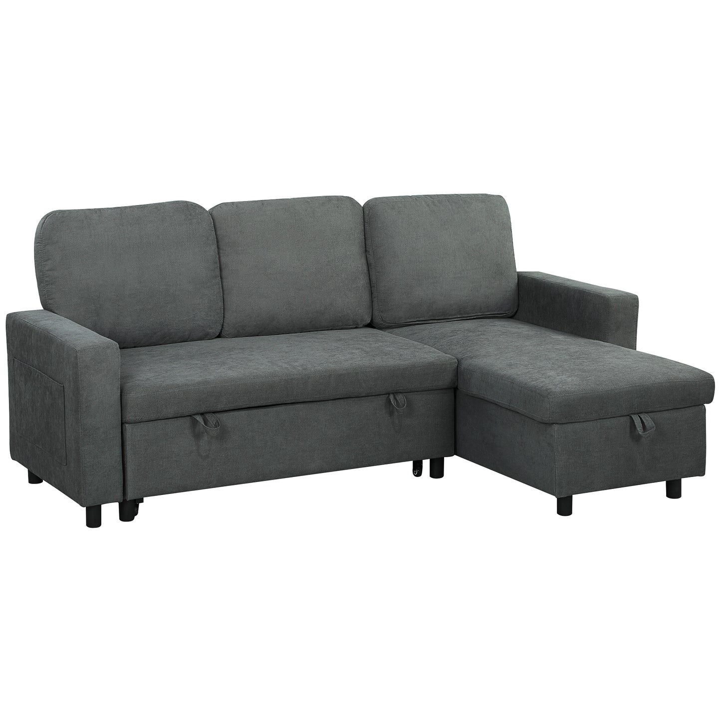 Sesune Yoli Charcoal Grey Upholstered Pull Out Sofa Bed With Storage and Side Pockets