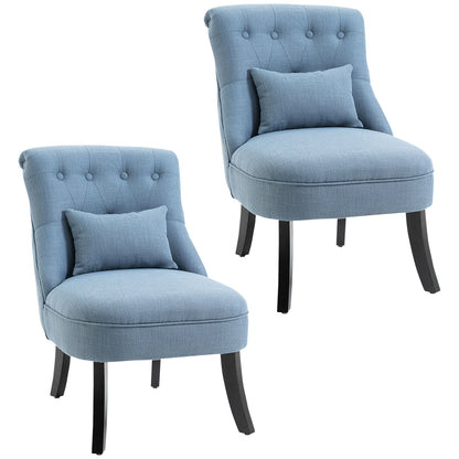 Zilono Set Of 2 Blue Armless Button Tufted Tub Chairs With Linen Upholstery