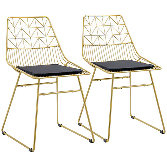 Lorino Kalu Metal Gold Wire Dining Chairs Set Of 2 With Removable Velvet Cushion