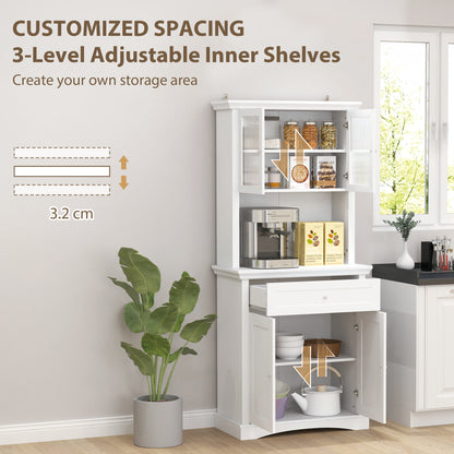 Tole Wooden White 4 Door Kitchen Cupboard With Drawer Glass Doors And OFauxn Counter