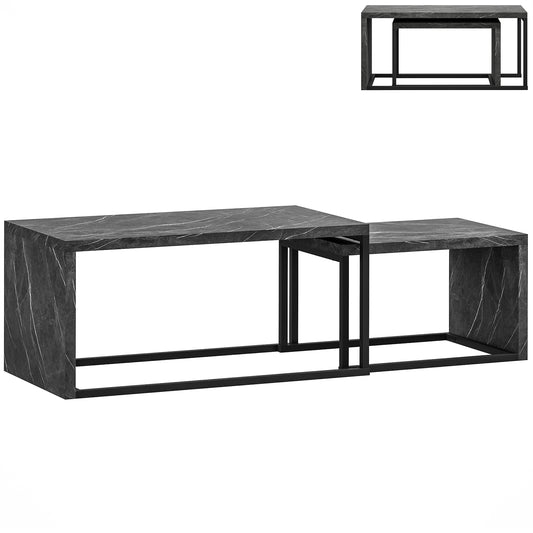 Vesu Metal And Marble Effect Dark Grey Set Of 2 Industrial Nesting Side Tables