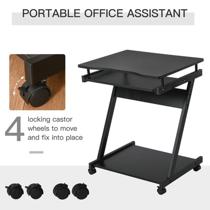 Kamo Wooden Black Mobile Desk With Castor Wheels And Sliding Keyboard Tray