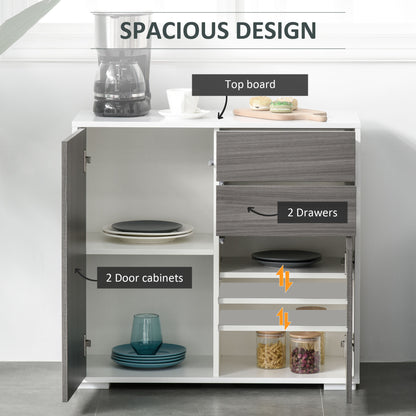 Luel High Gloss White and Grey Wood Effect Compact Sideboard With Push Open Drawer and 2 Doors