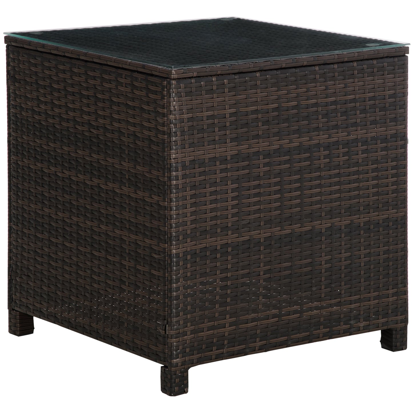 Naco Rattan Brown Outdoor Side Table With Tempered Glass Top
