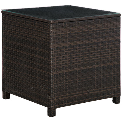 Naco Rattan Brown Outdoor Side Table With Tempered Glass Top