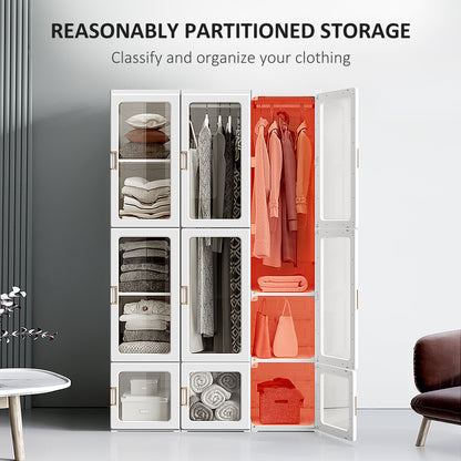 Belavani White Foldable Clothes Wardrobe With Cube Storage Hanging Rails And Magnetic Doors