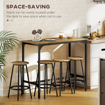 Soka Wooden Brown And Black 5 Piece Industrial Bar Table And Stool Set