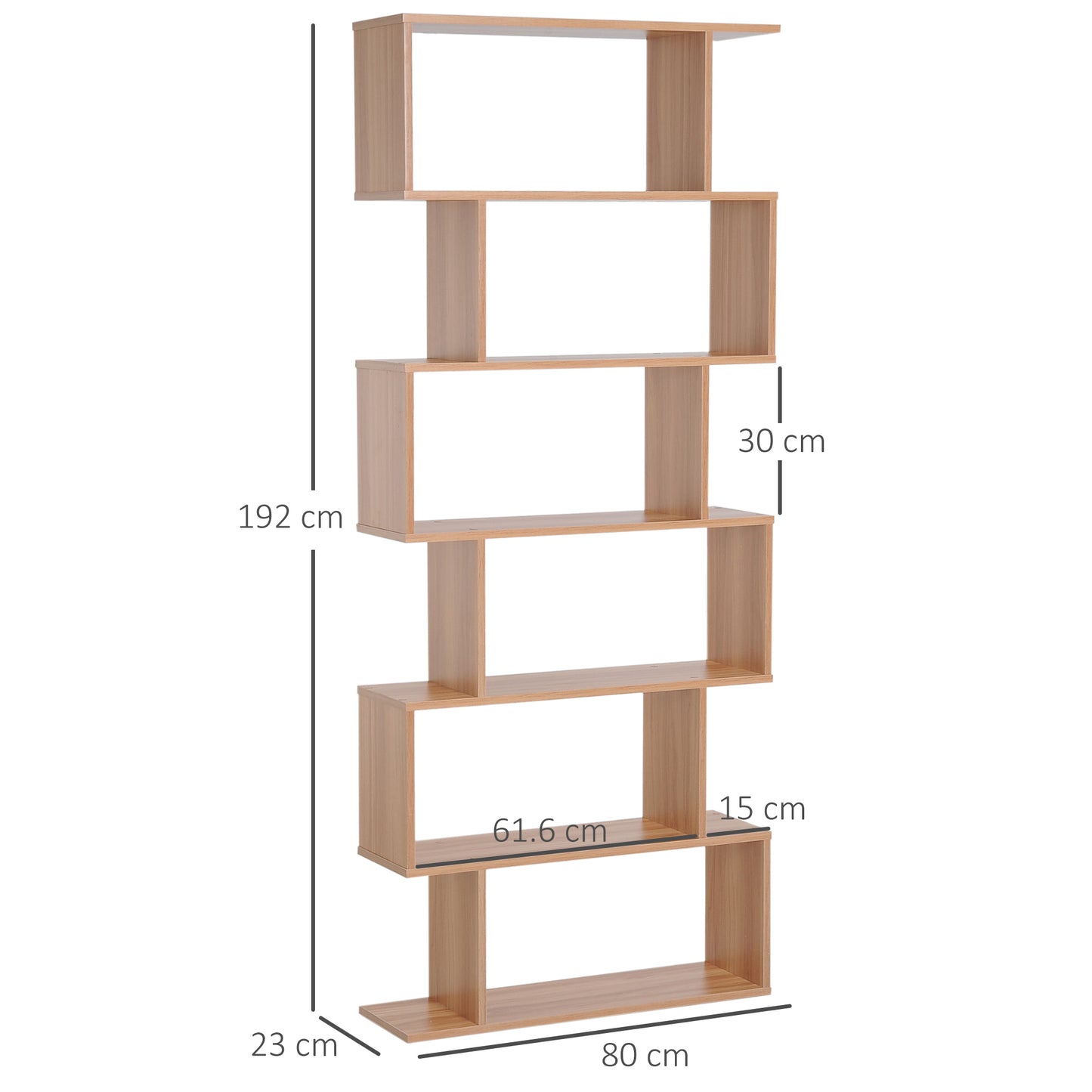 Lisoke Wood Maple 6 Tier S ShaFauxd Display Bookcase