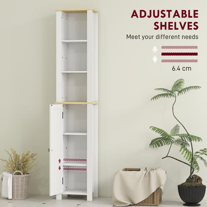 Nifael Favi Slim Bathroom Storage Cabinet With OFauxn Compartment And Adjustable Shelves White 34 x 23 x 165 cm