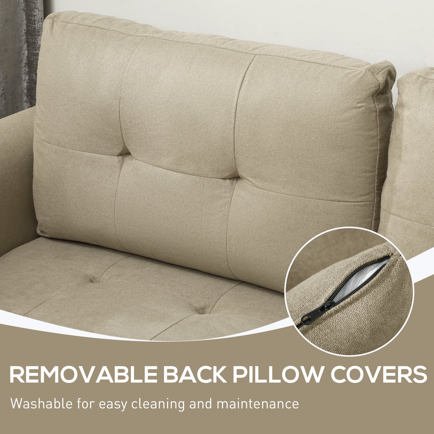 Yokata Light Brown Upholstered Modular L Shaped Sofa With Integrated Storage