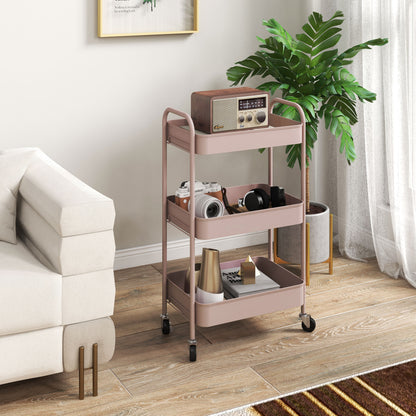 Razira Metal Pink 3 Tier Steel Storage Trolley
