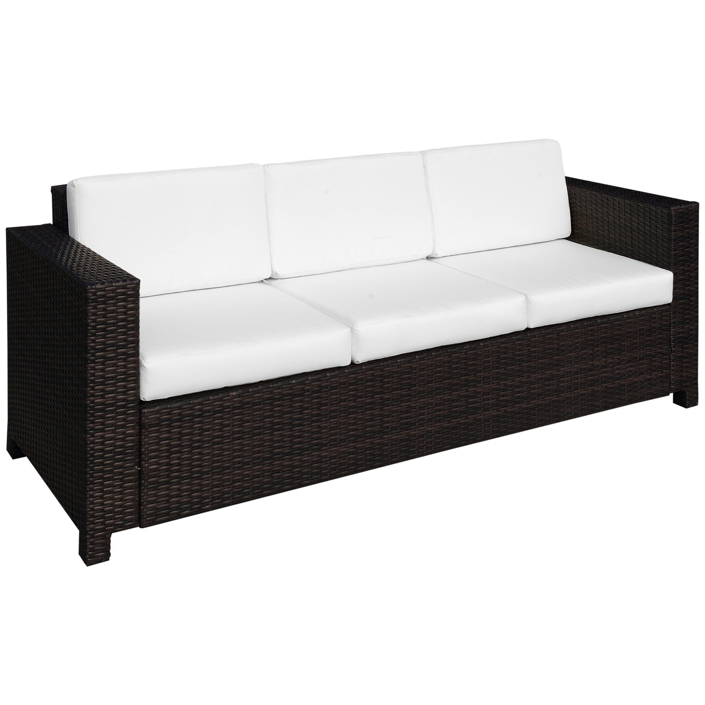 Sediri Brown Rattan 3 Seater Garden Outdoor Sofa With White Cushions
