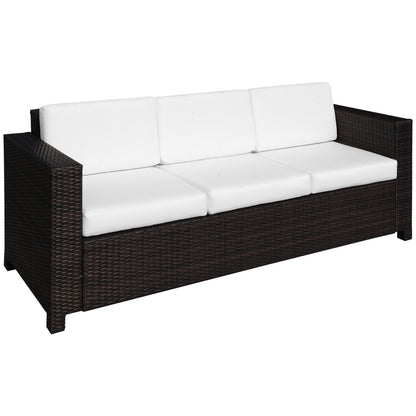 Sediri Brown Rattan 3 Seater Garden Outdoor Sofa With White Cushions