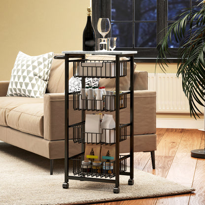 Fimado Metal Grey And Black 4 Basket Mobile Kitchen Trolley With Locking Wheels