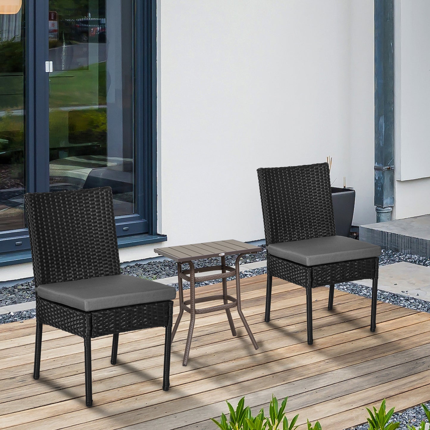 Meretta Rattan Black Set Of 2 Armless Outdoor Garden Chairs
