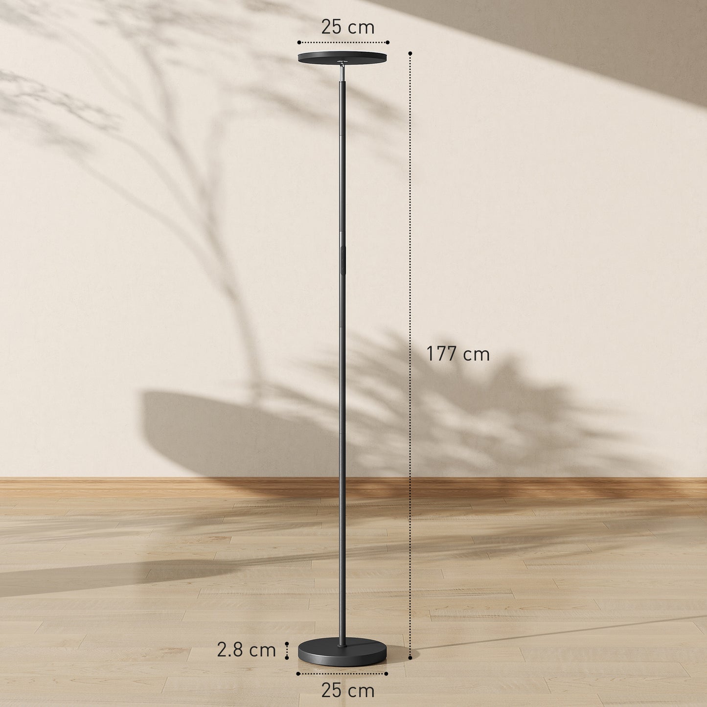 Niba Metal Black LED Uplighter Floor Lamp With Remote Touch Control And Adjustable Head