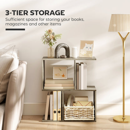 Filo Wooden Grey Narrow S Shaped Side Table With 3 Tier Storage