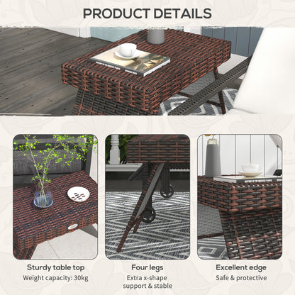 Fihaso 60cm Rattan Brown Folding Outdoor Bistro Side Table With Steel Frame