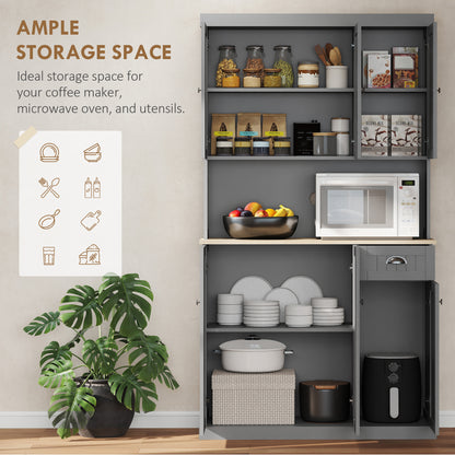 Ririlo Wooden Grey 180 cm Tall Kitchen Storage Cabinet With OFauxn Counter Drawers And 6 Doors