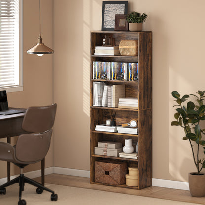 Loama Wooden Rustic Brown 6 Tier Storage Bookcase