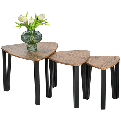 Coro Set Of 3 Triangle Nesting Coffee Tables Metal And Wood Walnut Finish