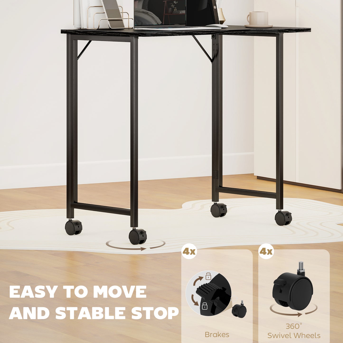 Schut 80cm Wooden Black Folding Desk Lockable Wheels