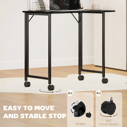Schut 80cm Wooden Black Folding Desk Lockable Wheels