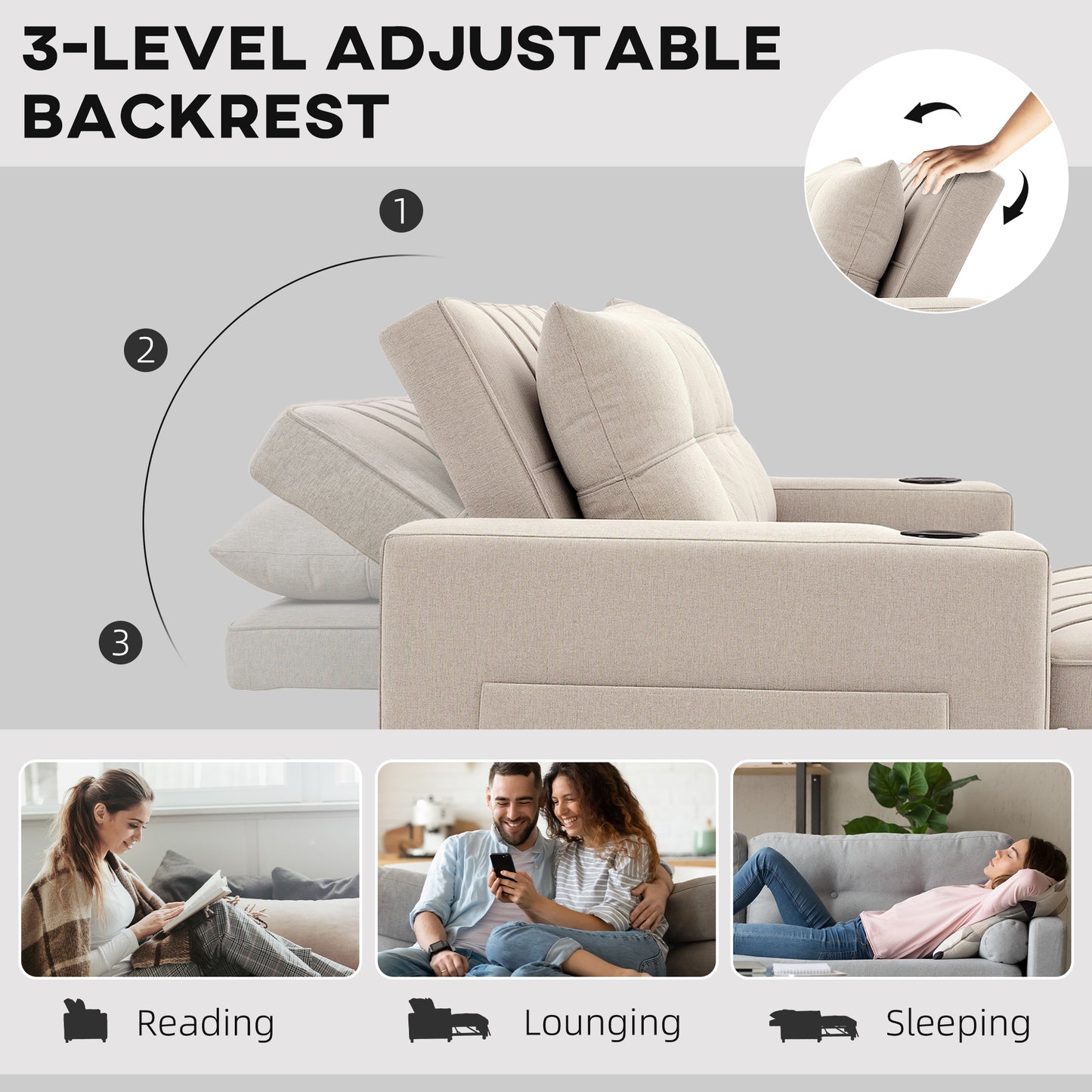 Kari Fabric Beige 2 Seater Pull Out Sofa Bed