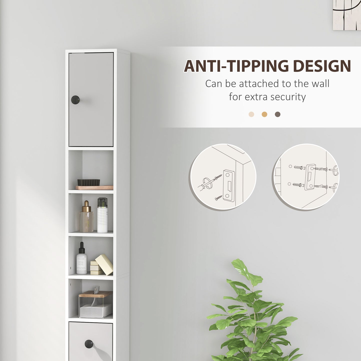 Pabaha Tall Slim Bathroom Storage Cabinet With Drawers Shelves And Cupboards Light Grey