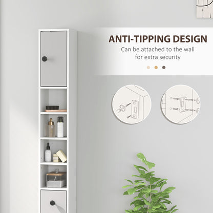 Pabaha Tall Slim Bathroom Storage Cabinet With Drawers Shelves And Cupboards Light Grey