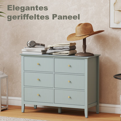 Visalo Wooden Mint Green 6 Drawer Fluted Storage Dresser