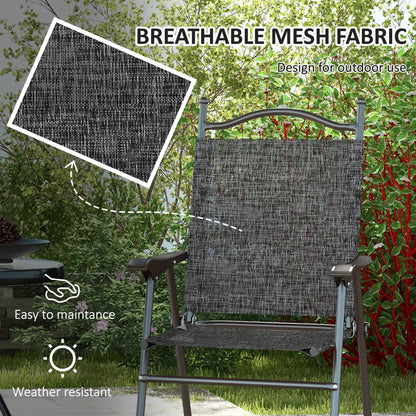 Hael Set Of 2 Metal Grey Folding Garden Chairs With Fabric Mesh Seats