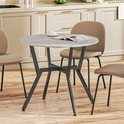 Donato Ziva Grey Round Dining Table With Black Metal Legs And Anti Slip Feet 90cm