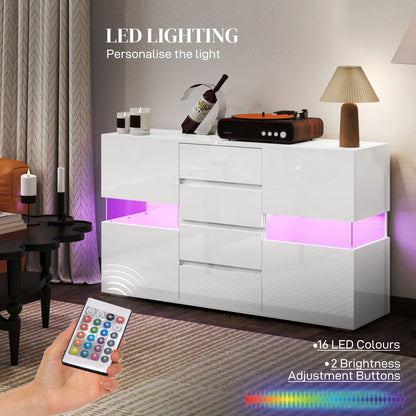 Latoli High Gloss White Sideboard With Integrated LED Lighting 4 Drawer 4 Doors
