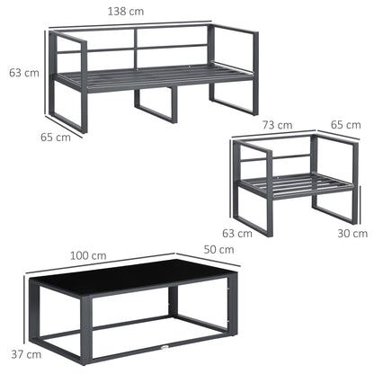 Luro 4 Seater Grey Garden Sofa Set with 2 Armchairs 1 Sofa and 1 Coffee Table Aluminium Frame