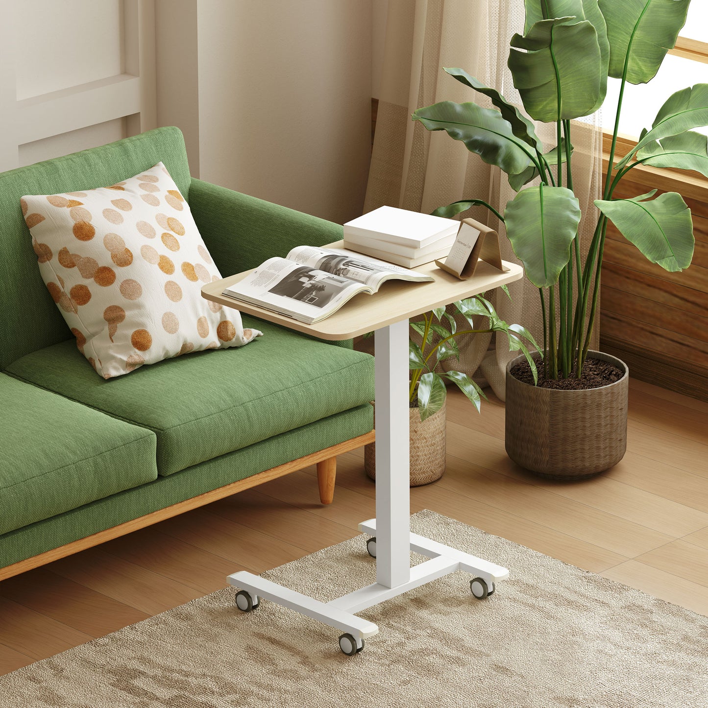 Coviro Small 65cm White And Wood Effect Desk Adjustable Height