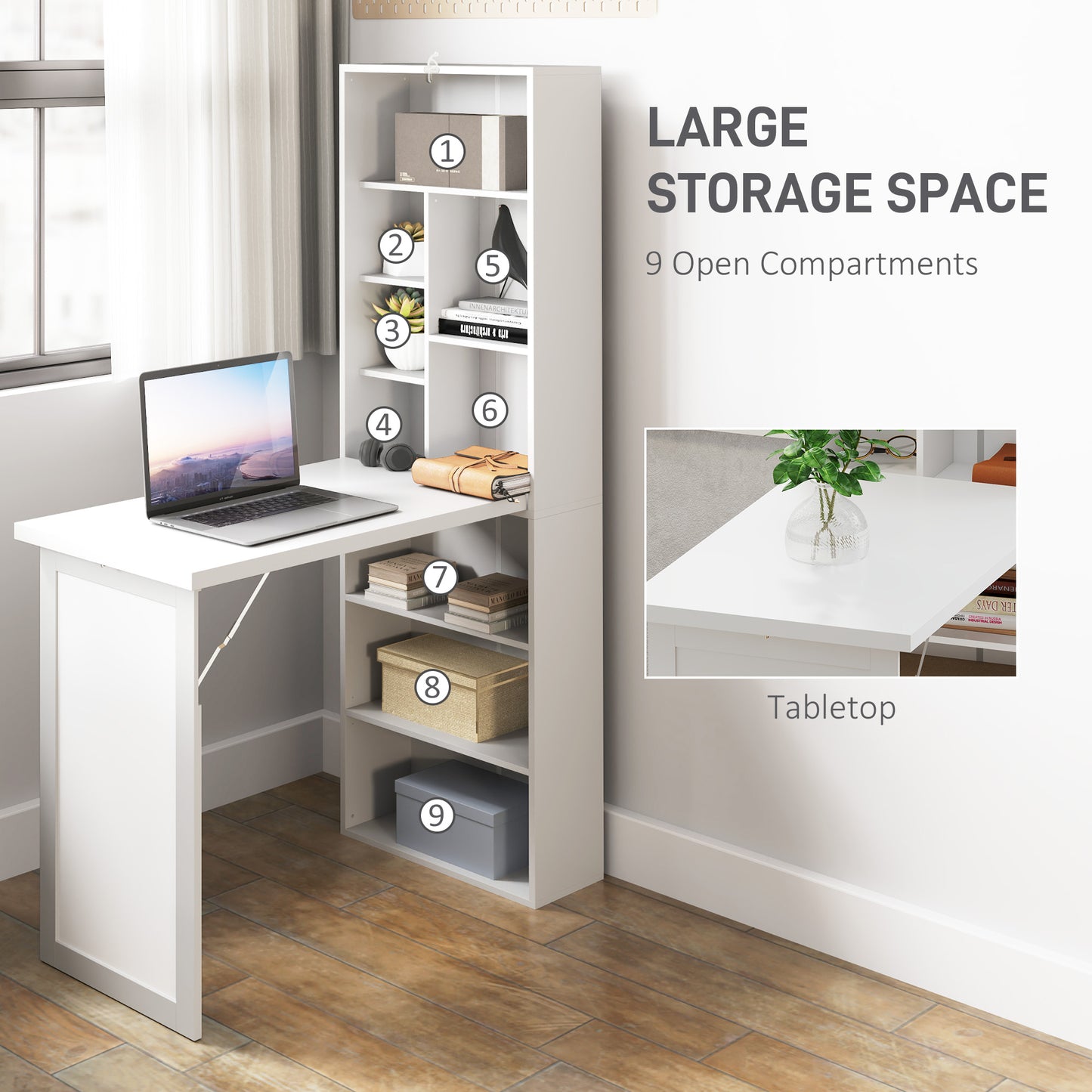 Larono 98cm White 3 Section Work Desk With Writing Board And Storage