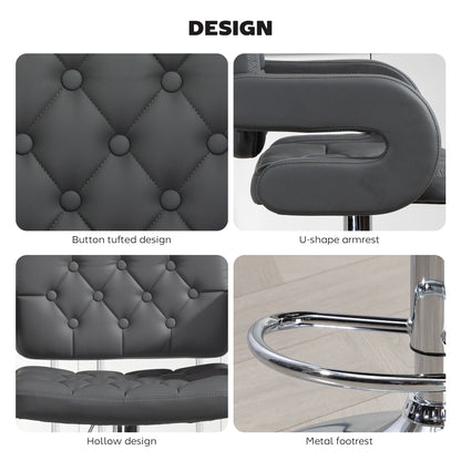Sacorte Grey Faux Leather Adjustable Swivel Bar Stool With Armrests