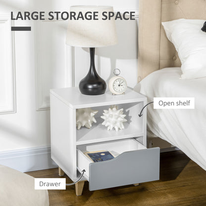 Tavimo Wooden Set Of 2 White And Grey Modern Bedside Tables With Drawer And Shelf