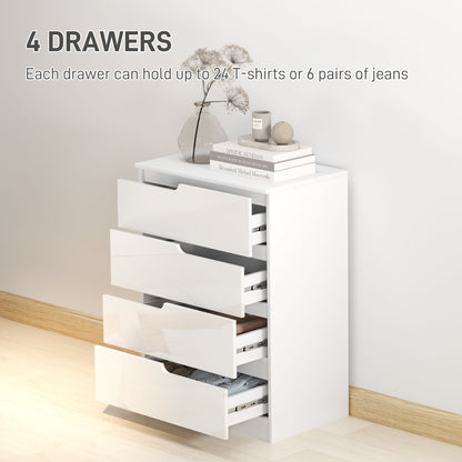 Valudi High Gloss White 4 Drawer Chest With Gloss Front Panels