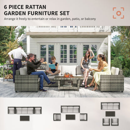Coneno Rattan Light Grey 5 Seater Outdoor Sofa Set White Cushions