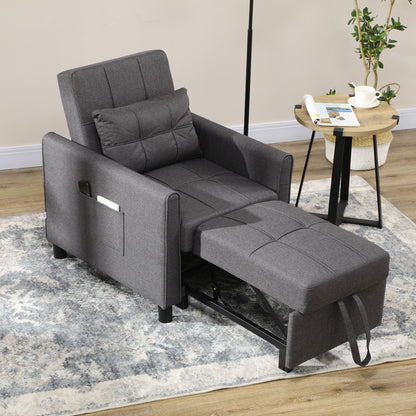 Remina Linen Look Grey 3 In One Single Chair Bed