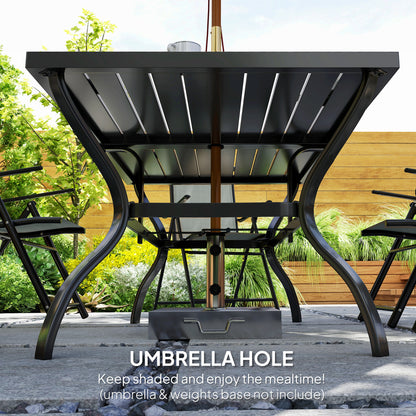 Mamoka 6 Seater Steel and Grey Mesh Outdoor Dining Set with Parasol Hole