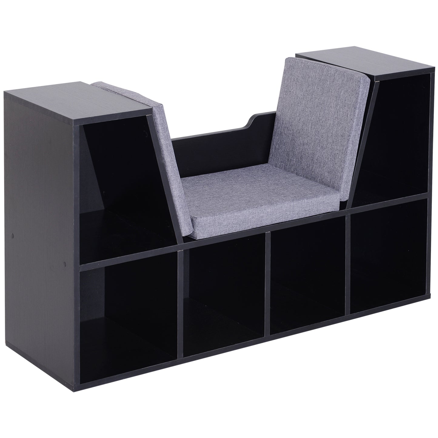 Yofilo Wood And Fabric Black Cube Bookcase With Built In Reading Seat