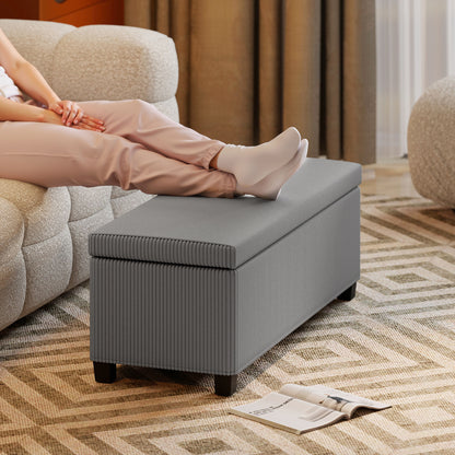 Bami Rimi Corduroy Grey Large Rectangular Storage Ottoman