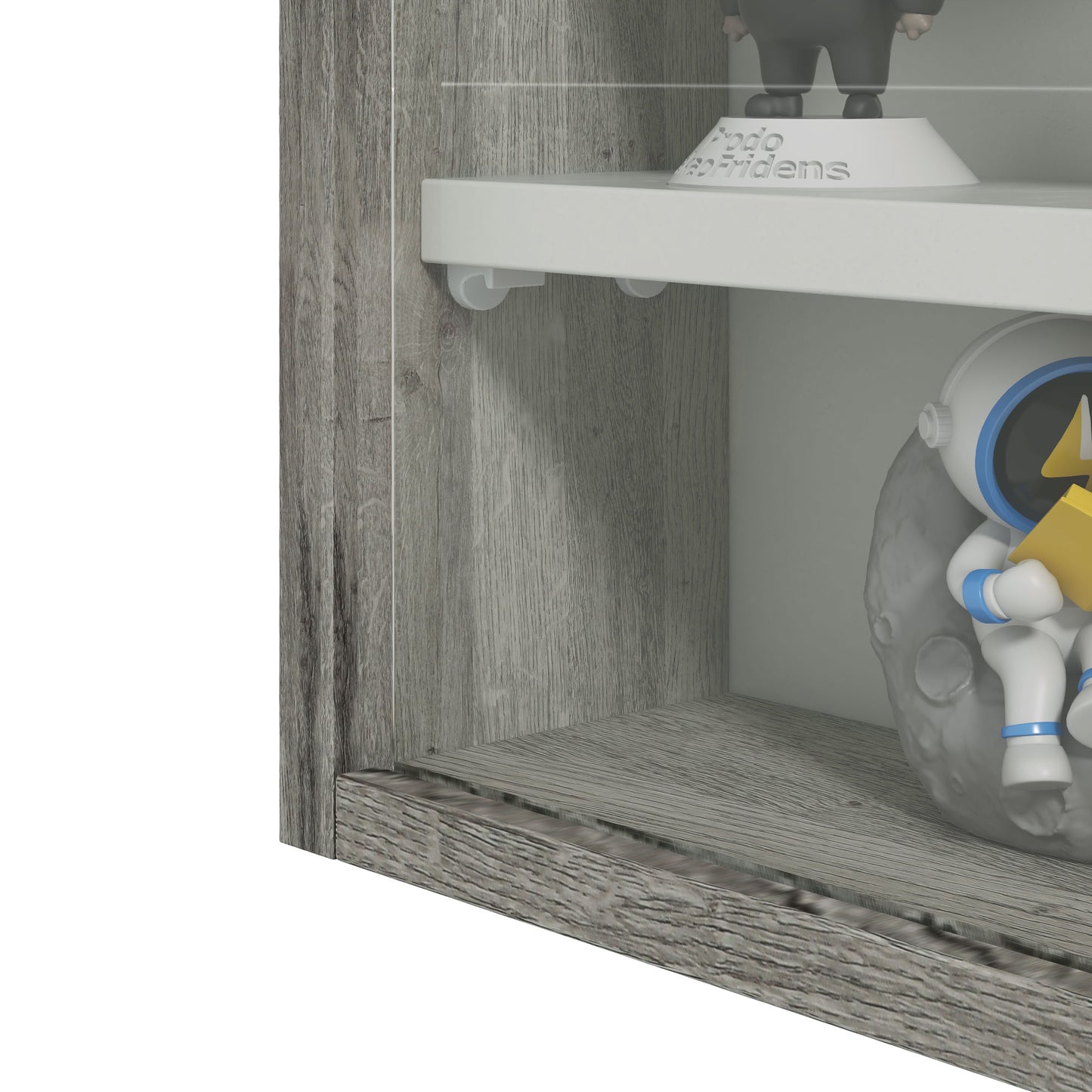 Kasofa Wood And Glass Grey Wood Grain 5 Tier Wall Display Cabinet With Adjustable Shelves 60 x 80 cm