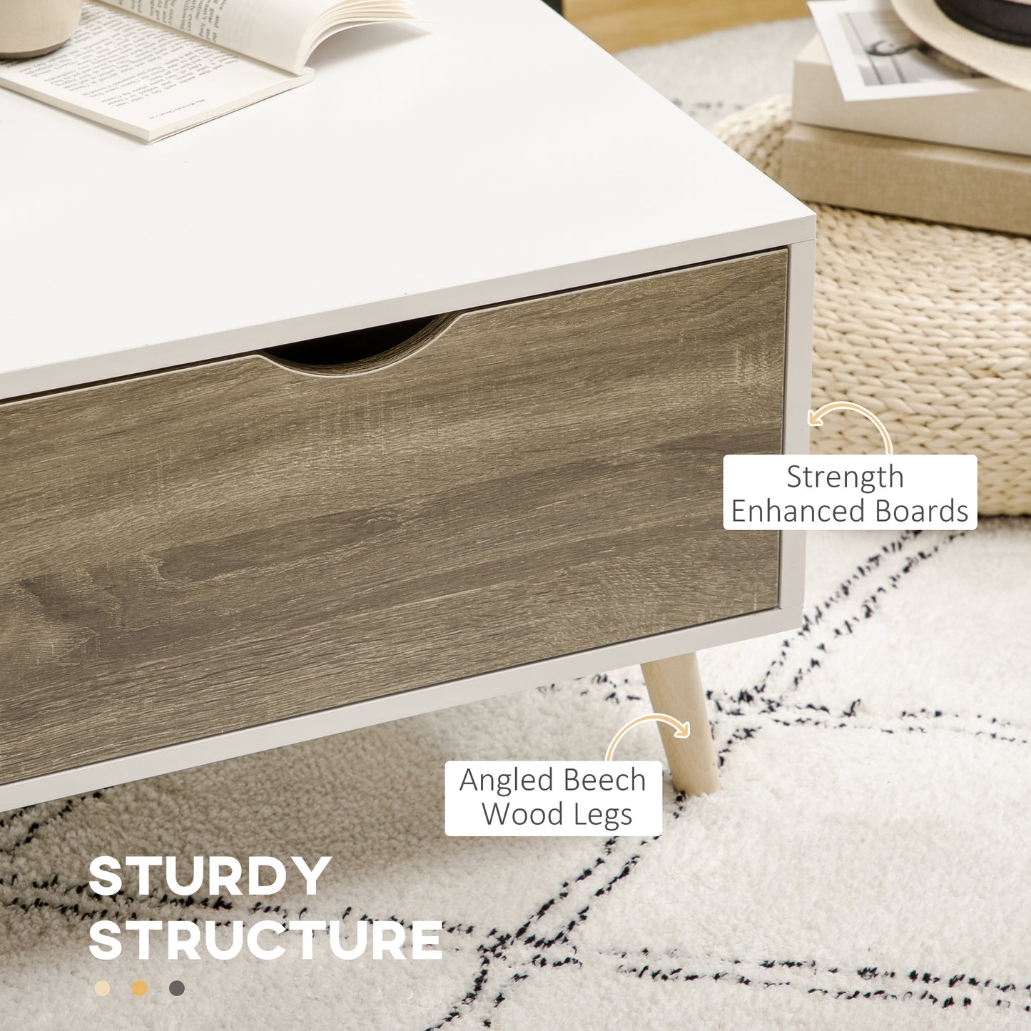 Nanola Wood White  and Grey Coffee Table With 2 Drawers