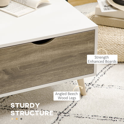 Nanola Wood White  and Grey Coffee Table With 2 Drawers