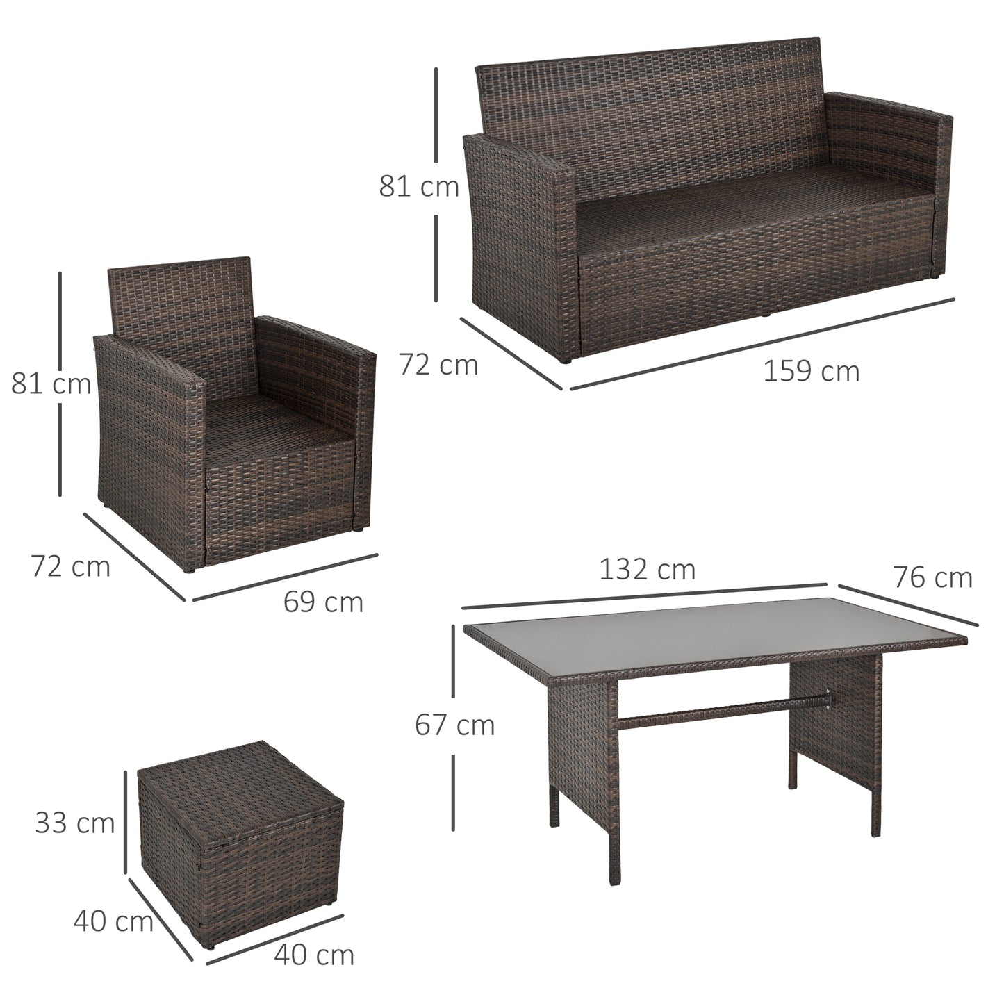 Nova Rattan Mixed Brown 7 Seater Outdoor Sofa Set With Glass Coffee Table