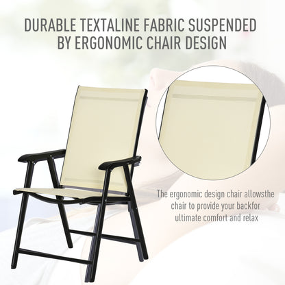 Lizzetto Set Of 2 Black Metal and Beige Mesh Folding Garden Chairs